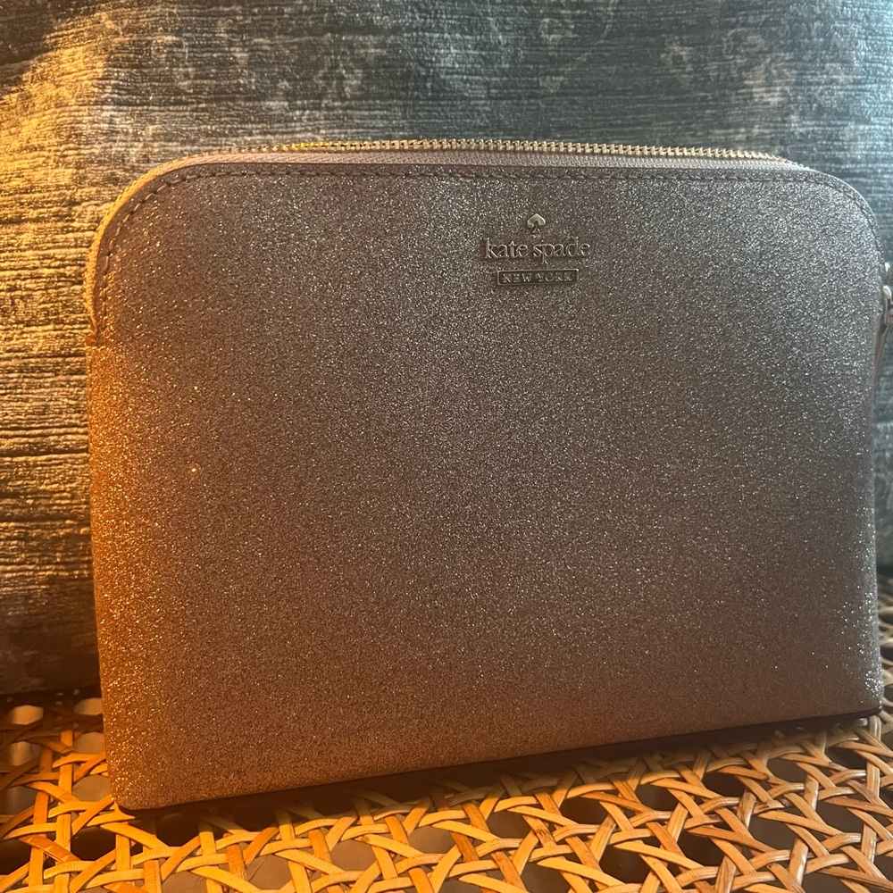 Kate Spade Rose Gold Glitter cosmetic bag